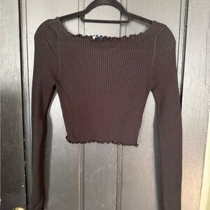 NWOT American Eagle CroppedOff Shoulder Black Ribbed Top